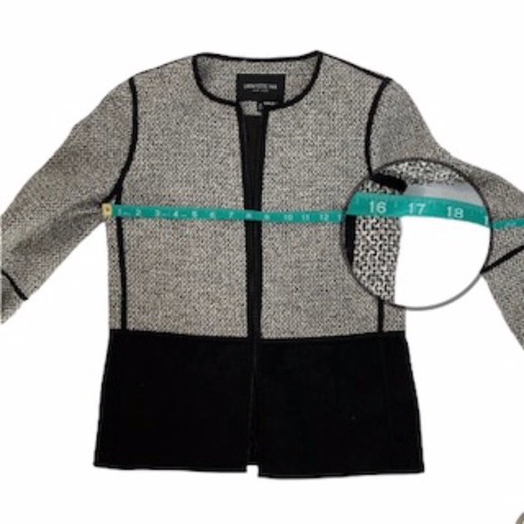 Lafayette 148 NY Collarless Black White Tweed/Suede Fitted Jacket Sz P Front Zip - Picture 11 of 16